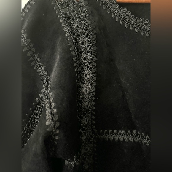 Red Fashion vintage suede  and crochet vest Scully Black Suede Leather Crochet L - Picture 5 of 11